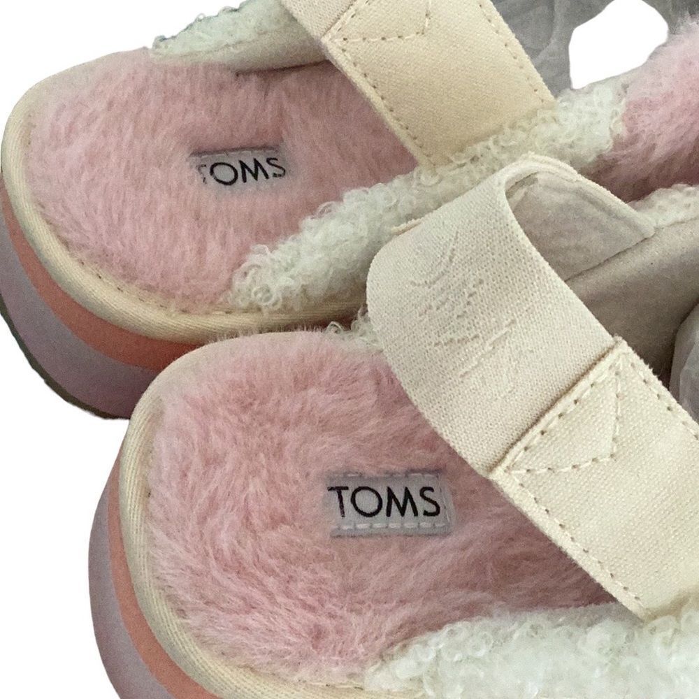 TOMS NEW IN BOX WOMENS SOFIA EVA CHALKY PINK FAUX FUR SLING BACK SHOE PLATFORM - Picture 4 of 10